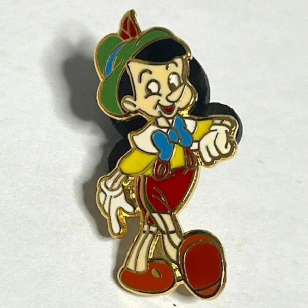 VTG Disney Pinocchio Walking Lapel Hat Vest Pin Gold Tone 1.25